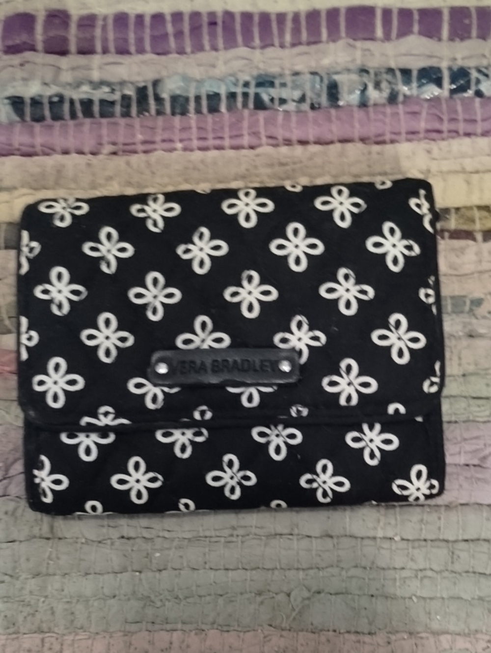 Vera Bradley Black Wallet with White Floral Print